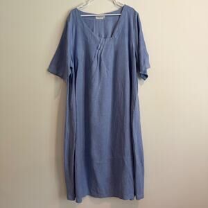 Haris Cotton Dress Womens XL Blue Linen Short Sleeve Pockets Laganlook Summer